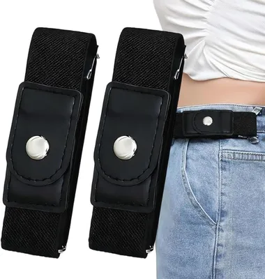 Produktbild von 1 Paar Elastischer Gürtel ohne Schnalle - Verstellbar - Verdeckter Verschluss - Für Hosen, Jeans, Freizeit- und Arbeitskleidung – Schwarz