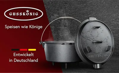 Produktbild von Gusskönig Dutch Oven 4,5 l mit Füßen mit 2in1 Deckelheber und Bürste
