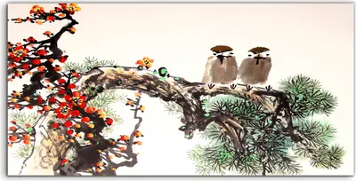 Produktbild von Coloray Acrylbild 140x70  Wandbild Acrylbilder Tiere Chinesische Baum Tinte Kirsche
