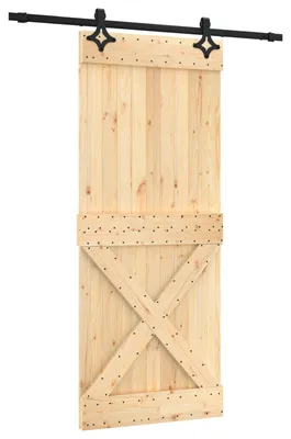 Productafbeelding van vidaXL Schuifdeur, natuurlijke kleur en zwart, 85 x 210 cm, massief eikenhout