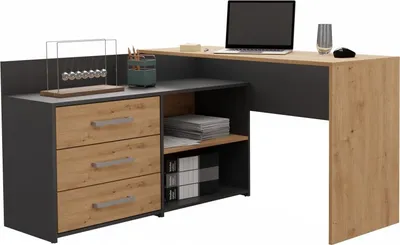 Produktbild von Schreibtisch mit Kommode MIKOL – Eiche Artisan / Anthrazit