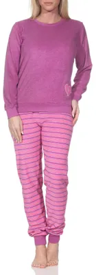 Produktbild von Normann Damen Frottee Schlafanzug mit Bündchen Pyjama mit Herzmotiv – auch in Übergröße ; pink , 36