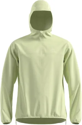 Hellgrüne wasserdichte Laufjacke mit Kapuze und durchgehendem Reißverschluss von Odlo