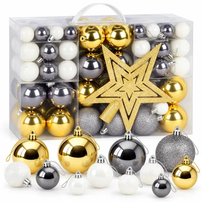 Produktbild von Weihnachtskugeln Set, 108er Set Christbaumkugeln Kunststoff, Weihnachtsbaumkugeln, Christbaumschmuck ∅ 3/4/6cm für Weihnachtsbaum Deko Weihnachtsdeko
