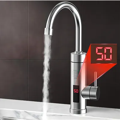 Produktbild von Küchenarmatur, Elektrische Küchenarmatur mit Durchlauferhitzer, 3000W 30-60°Wasserhahn Temperaturanzeige, 360° drehbar, Haushalt, digitale Anzeige
