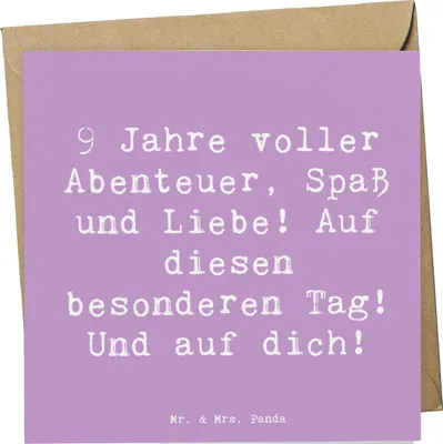 Produktbild von Mr. & Mrs. Panda Grußkarte Spruch 9. Geburtstag Abenteuer - Lavendeltraum - Geschenk, Happy Birthday, Freude, doppelkarte, Klappkarte, Erinnerung, anlasskarte, Liebe