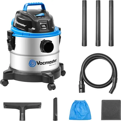 Obrázek produktu pro Vacmaster VQ1115S – vysavač na mokré i suché vysávání, průmyslový vysavač, vysavač s funkcí foukání, bezsáčkový vysavač na mokré i suché vysávání, 1100 W, 15 l