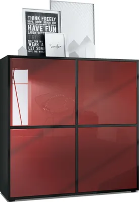 Produktbild von Vladon Highboard Cuba V2 Schrank 104 x 105,5 x 35,5 cm Sideboard mit 8 Fächern,  Germany, Korpus in Schwarz matt / Fronten in Bordeaux Hochglanz