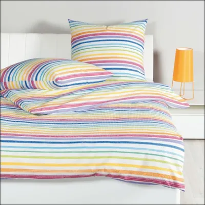 Zdjęcie produktu dla Janine Mako-Soft-Seersucker Pościel 2-częściowa Poszewka na kołdrę 135 x 200 cm Poszewka na poduszkę 80 x 80 cm TANGO wielokolorowa