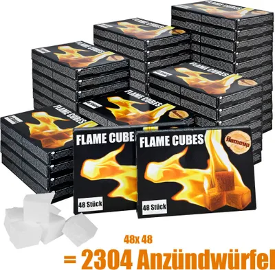 Produktbild von Grill Kamin Kohle Ofen Anzünder Anzündwürfel Kaminanzünder Kohleanzünder Würfel BBQ Grillanzünder Ofenanzünder Kohlenanzünder Anzündwolle Auswahl Flameup, Anzahl Packungen:48 Kartons = 2304 Würfel ((0.03€/Würfel))