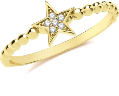 Produktbild von Wunderschöner 9 Karat (375) Gold Stern Damen - Ring mit Zirkonia, 58 (18.5); TRS36114RSQ