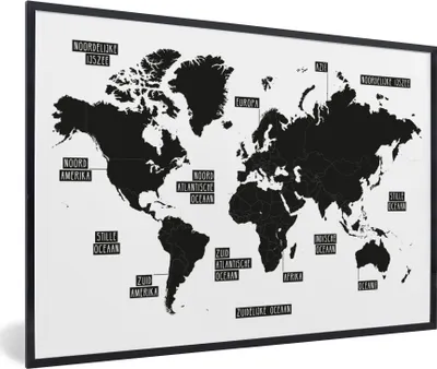 Produktbild von MuchoWow® Gerahmtes Poster Weltkarte - Schwarz - Weiß - Kinder - Junge - Mädchen 90x60 cm - Poster mit Schwarzem Bilderrahmen Wandposter Rahmen Foto Bilder - Fotorahmen - Foto-Plakat