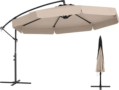 Produktbild von COSTWAY Sonnenschirm 300cm, Ampelschirm mit Kurbel, Volant, Schutzhülle, Neigungswinkel verstellbar, Gartenschirm Marktschirm Terrassenschirm Beige