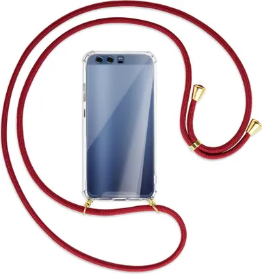 Produktbild von Handykette Backcover-Schutzhülle mit Band (Metall goldfarben) für Huawei P10 - dunkelrot