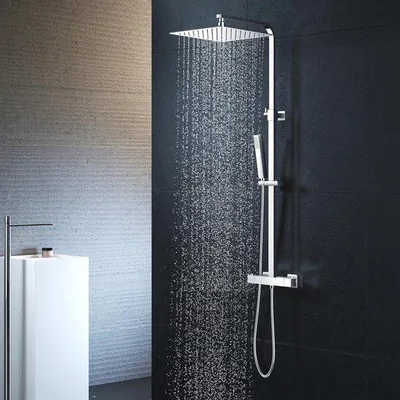 Image de Douche à thermostat carrée en acier inoxydable 304 - Finition chromée - Kit complet
