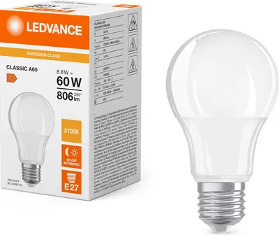 Obrázok produktu pre LEDVANCE LED CLASSIC A senzor denného svetla 8,8W 827 matná žiarovka E27 806lm 2700K teplá biela ako 60W 4099854043956