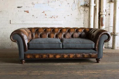 Produktbild von Chesterfield Klassische Braun Leder Couch Sofa Sitz Polster Stoffsofas