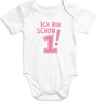 Produktbild von Kurzarm Baby-Body mit Aufdruck "Ich bin schon 1" 1 Jahr Baumwolle Moonworks® ich bin schon 1 rosa weiß 12-18 Monate