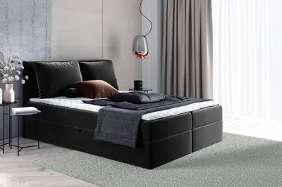 Produktbild von Boxspringbett Egro mit 2 Bettkästen und Zwei große Kissen - Doppelbett mit Bonell-Matratze und Topper, Polsterbett (Schwarz (Kronos 07), 140 x 200 cm)
