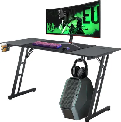 Produktbild von LZQ Gaming Tisch Gaming Schreibtisch mit Getränkehalter und Kopfhörerhaken 140x60x74cm Computertisch PC Tisch Ergonomischer Gamer Tisch für Home Office Studio (onhe LED)