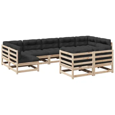 Produktbild von Design 9-tlg. Garten-Sofagarnitur mit Kissen Massivholz Kiefer, Gartenmöbel-Sets 2024 Neu