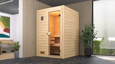 Produktbild von weka Massivholz-Sauna VALIDA  Gr. 1 Sparset 4,5 kW BioS inkl. digitaler Steuerung, Glastür x B x T x H  x 139 x 139 x 204