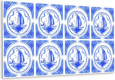 Produktbild von Deko Aufkleber Bodenbeläge PVC für die Küche Wandaufkleber Selbstklebende , Azulejos-Boot - 100 cm x 50 cm