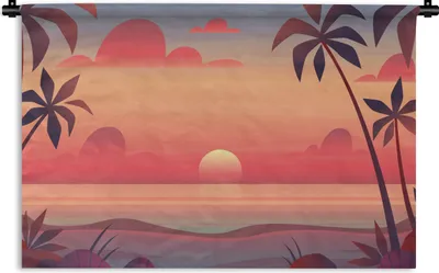 Produktbild von MuchoWow® Wandteppich Wandbehang Retro - Strand - Sonne 120x80 cm Tapisserie Dekoration Wandtuch - Wanddekorationen - Wandtücher
