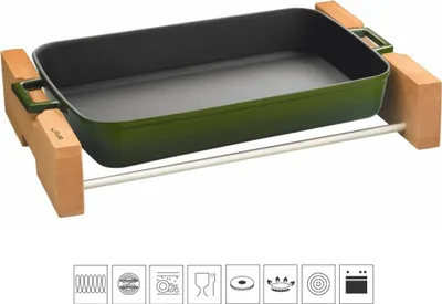 Produktbild von LAVA METAL Gusseisenpfanne 22x30cm mit Holzboden - grün