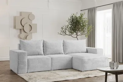 Produktbild von Ecksofa Designersofa ESTELLE in Stoff Abriamo Hellgrau Ottomane Rechts