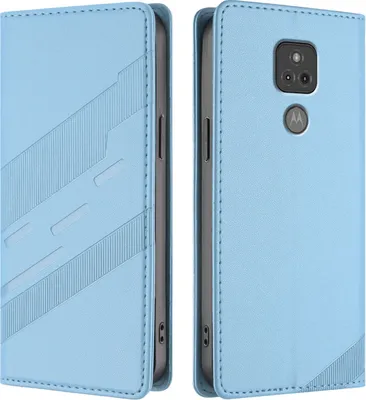 Produktbild von Hülle für Motorola Moto G Play 2021, Kunstleder Brieftaschen Handyhülle mit Kartenfach und Standfunktion Hellblau