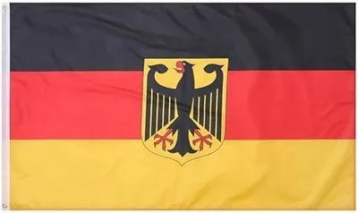 Produktbild von Deutschland Flagge mit Adler 90x150 cm – Bundesadler Fahne aus wetterfestem Polyester mit 2 Metallösen, doppelt genäht für Sportevents und Feste