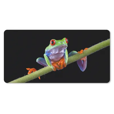 Produktbild von MuchoWow® Schreibtischunterlage Frosch - Pflanze - Schwarz 80x40 cm - XXL Mauspad - Gaming Mauspad