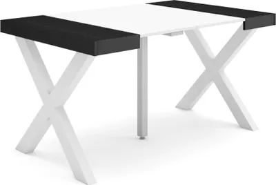 Produktbild von Ausziehbarertisch, 140x90x73cm, Für 6 Gäste, Massivholz Beine, Weiß und Schwarz