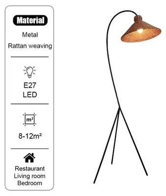 Produktbild von Stehlampe, 3-Farben-Temperatur, Schirm aus natürlichem Rattan, H188cm, 3 wechselbare Lichter