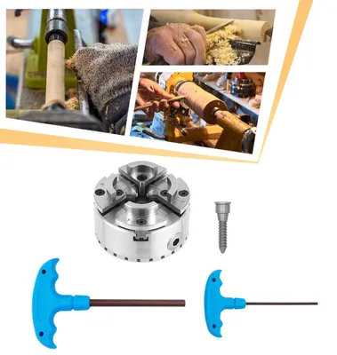 Immagine prodotto di Mandrino per tornio da legno - A 4 ganasce, autocentrante - Diametro 96 mm - Filettatura M33 - Campo di serraggio esterno 45–81 mm - Interno 32–67 mm - Max 3000 giri/min - Argento