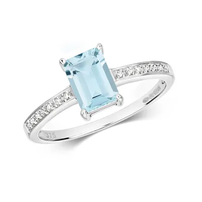Produktbild von Modischer 9 Karat (375) Weißgold Damen - Diamant Solitärring Brillant-Schliff 0.05 Karat H - PK mit Aquamarin, 55 (17.5); TRS28650RSO