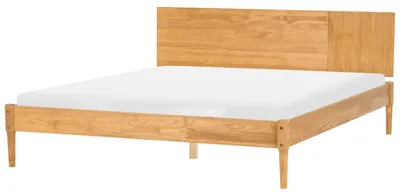 Produktbild von BELIANI Bett Hellbraun Kiefernholz mit Lattenrost 180x200 cm hohes Kopfteil Lamellenoptik ohne Fußteil Skandi Design Bettrahmen Holzbett Doppelbett