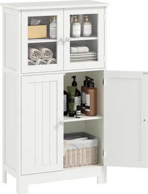 Produktbild von kleankin Badezimmerschrank Aufbewahrungsschrank mit Glastüren Badschrank Weiß