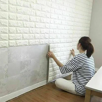 Produktbild von 3D Wandpaneele Ziegelmuster Weiß, 77x70 cm, 10mm, selbstklebend, wasserdicht, geräuschreduzierend, Anti-Kollision, PE-Weichschaum, ungiftig, geruchsfrei, 10 Stück, zuschneidbar