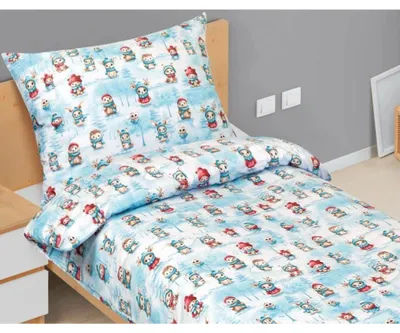 Immagine prodotto di Biancheria da letto in cotone per bambini - tema natalizio - 140x200 cm. 70x90 - bianco, blu