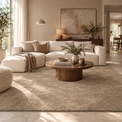 Produktbild von Hochflor Shaggy Teppich Palace Taupe, Größe:133x133 cm