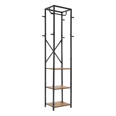Zdjęcie produktu dla Wolnostojący wieszak na ubrania, z półkami i haczykami na ubrania, torby, parasole, kapelusze 40x30x180 cm