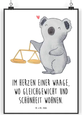 Produktbild von Mr. & Mrs. Panda Bild Waage Astrologie DIN A4 - Weiß - Geschenk, Geburtstagsgeschenk, Kunstdruck, drucke, Plakat, Wandbild, Sternzeichen, wanddruck, Tierkreiszeichen