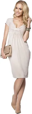 Produktbild von Damenn Minikleid Top Kleid V-Ausschnitt ; Beige S/M 36/38