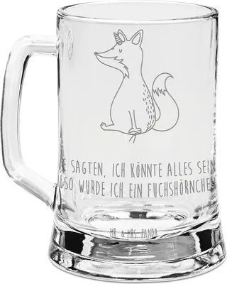 Produktbild von Mr. & Mrs. Panda Seidel Einhorn Fuchs - Transparent - Geschenk, Einhörner, Füchse, Unicorn, Unicorns, Gravur Bierkrug, Bierhumpen, Krug, Humpen, Glas, Fuchshörnchen