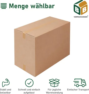 Produktbild von 2 x Faltkarton (1200 x 600 x 600 mm) stabil 2-wellig Versandkarton für schwere Gegenstände Paket DHL Hermes Schachtel Box Paket braun BB-Verpackungen