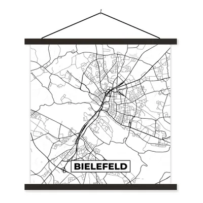 Produktbild von MuchoWow® Textilposter Bielefeld - Karte - Stadtplan 90x90 cm mit schwarzem Rahmen - Magnetisches