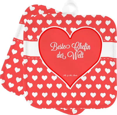 Produktbild von Mr. & Mrs. Panda Topflappen Chefin - Geschenk, Ruhestand, Topfuntersetzer, Abschied, topfhalter, Abschiedsgeschenk, Kollegin, Geschäftsführerin, Ofenlappen, Vorgesetzte
