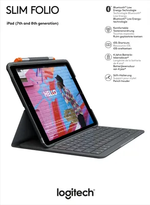 Obrázek produktu pro Logitech Slim Folio, QWERTZ, Německý, 1,7 cm, 1,5 mm, Apple, iPad (7, 8, 9)